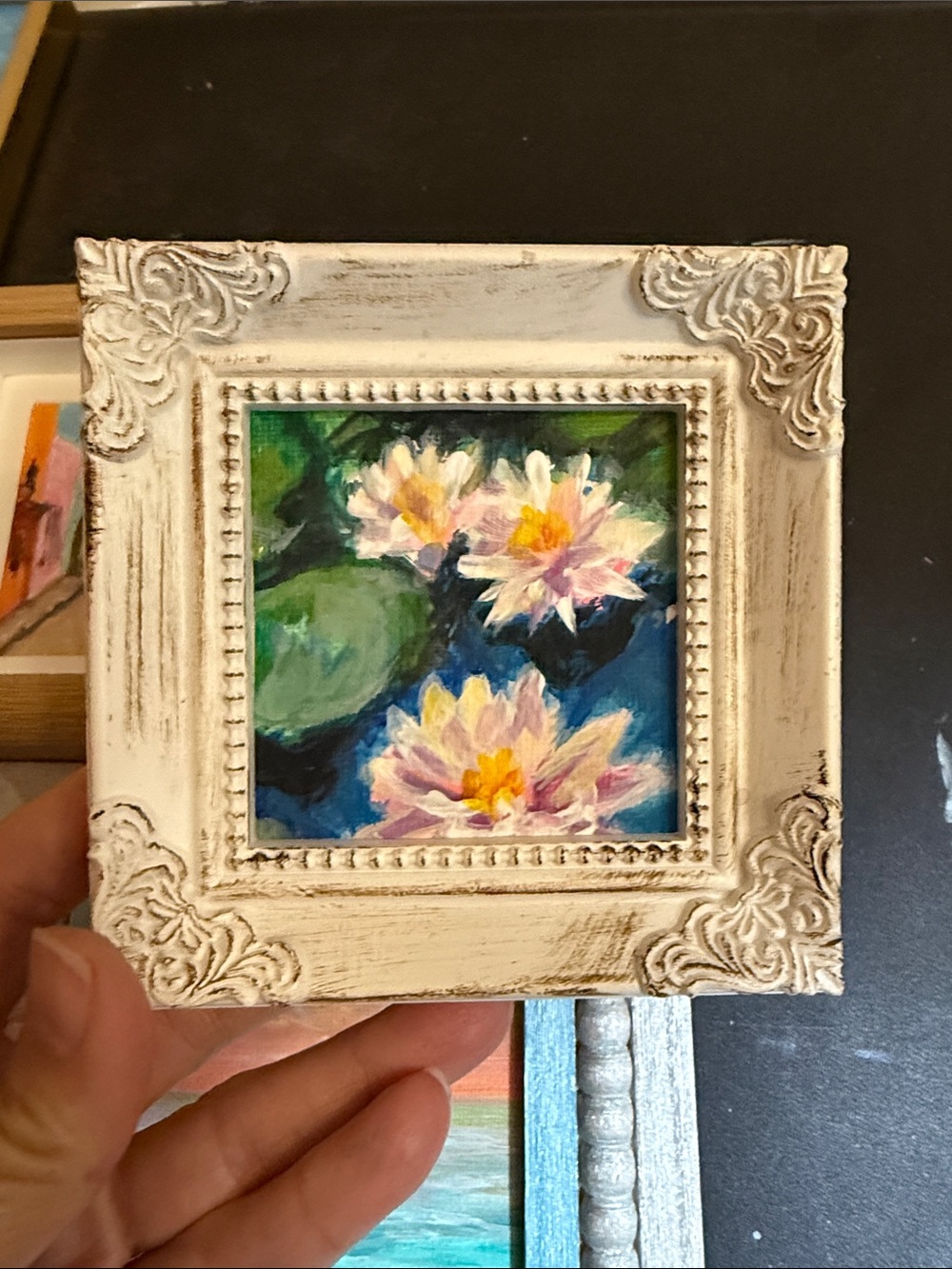White Framed Water Lily Floral Art Print - Decorative Home Art